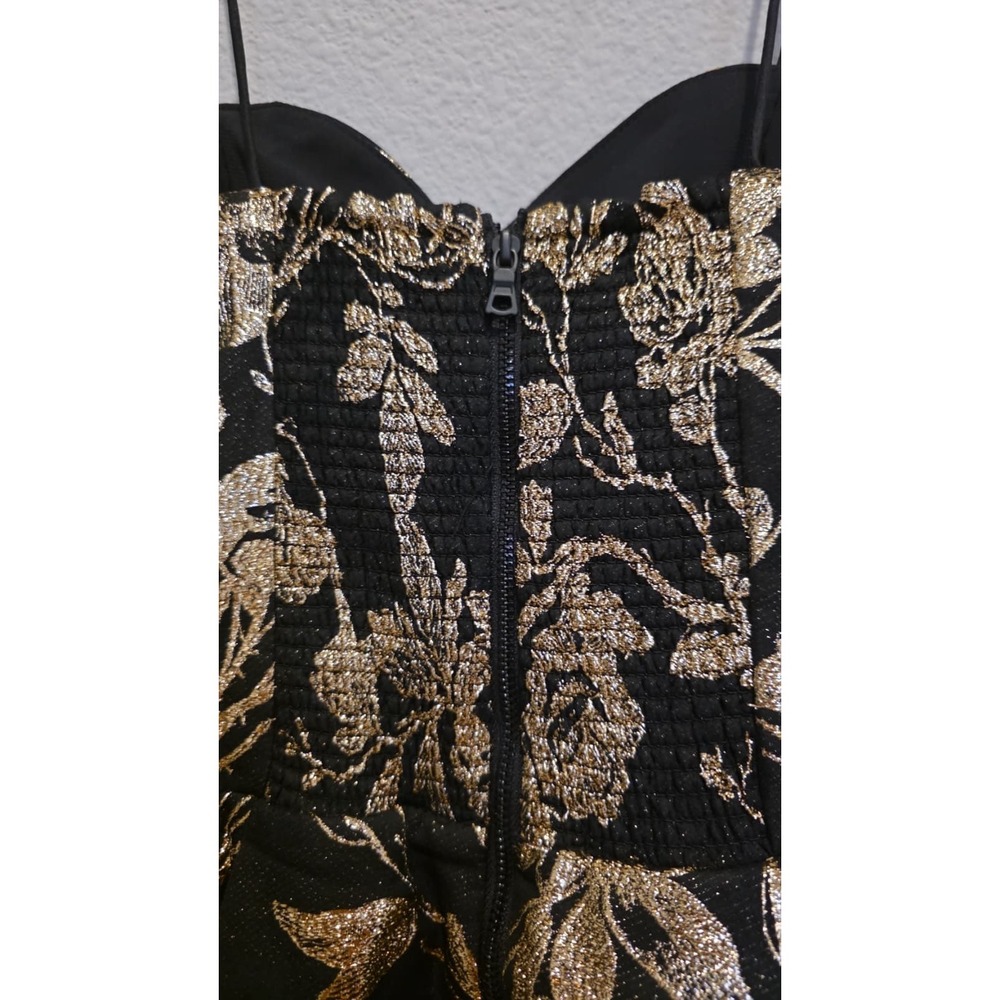 Alice + Olivia Black Gold Metallic Floral Brocade Mini Dress Bow Cocktail 2 - Picture 12 of 15